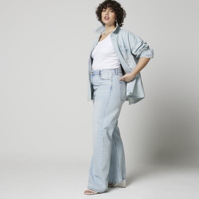 Blue high waisted relaxed straight fit jeans
