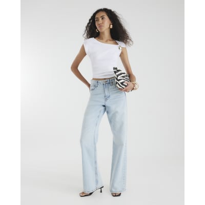 Blue high waisted relaxed straight fit jeans