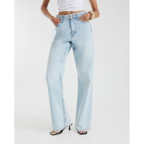 Blue high waisted relaxed straight fit jeans