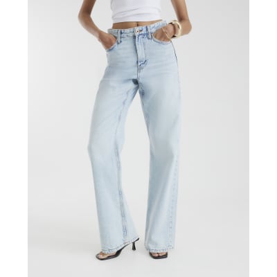 Blue high waisted relaxed straight fit jeans