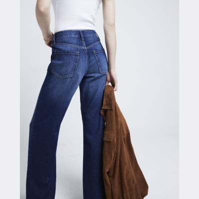 Blue high waisted relaxed straight fit jeans