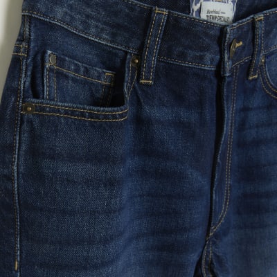 Blue high waisted relaxed straight fit jeans