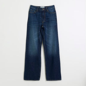 Blue high waisted relaxed straight fit jeans
