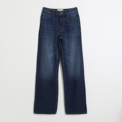 Blue high waisted relaxed straight fit jeans