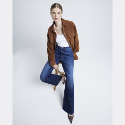 Blue high waisted relaxed straight fit jeans