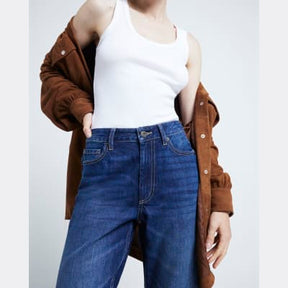 Blue high waisted relaxed straight fit jeans
