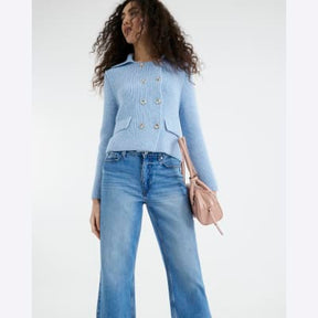 Blue high waisted relaxed straight leg jeans
