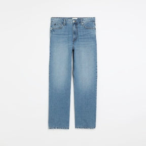 Blue high waisted relaxed straight leg jeans