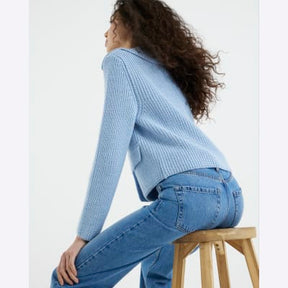 Blue high waisted relaxed straight leg jeans