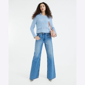 Blue high waisted relaxed straight leg jeans