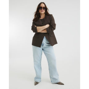 Blue high waisted relaxed straight leg jeans