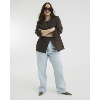 Blue high waisted relaxed straight leg jeans
