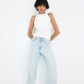 Blue high waisted relaxed straight leg jeans