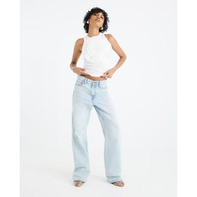 Blue high waisted relaxed straight leg jeans