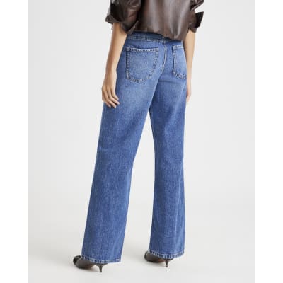 Blue High Waisted Relaxed Straight Leg Jeans