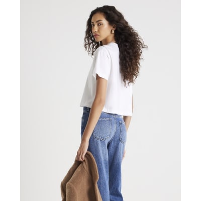 Blue High Waisted Relaxed Straight Leg Jeans