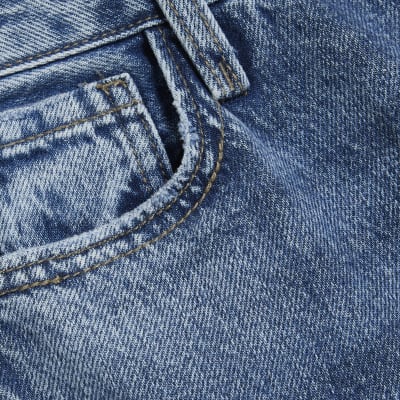 Blue High Waisted Relaxed Straight Leg Jeans