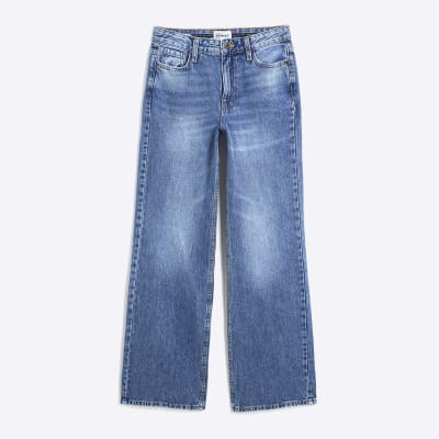 Blue High Waisted Relaxed Straight Leg Jeans
