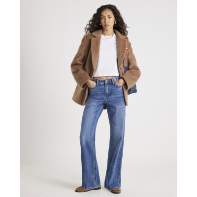 Blue High Waisted Relaxed Straight Leg Jeans