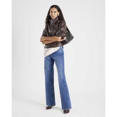 Blue High Waisted Relaxed Straight Leg Jeans