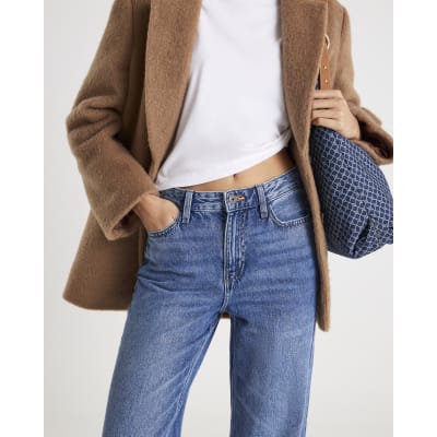 Blue High Waisted Relaxed Straight Leg Jeans