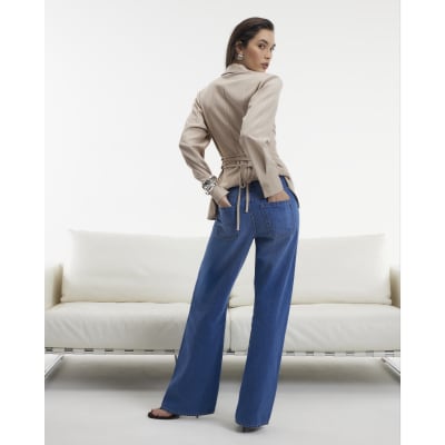 Blue High Waisted Relaxed Straight Leg Jeans