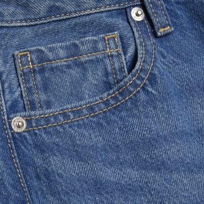 Blue High Waisted Relaxed Straight Leg Jeans