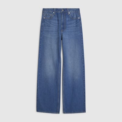 Blue High Waisted Relaxed Straight Leg Jeans