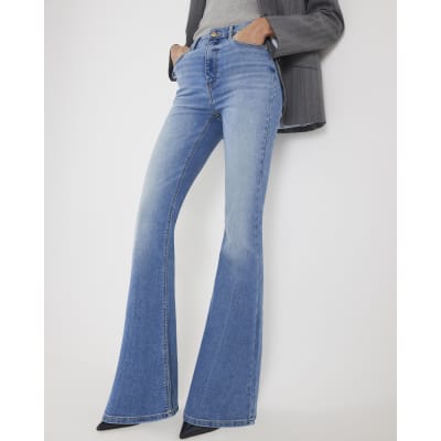 Blue High Waisted Sculpt Flared Jeans