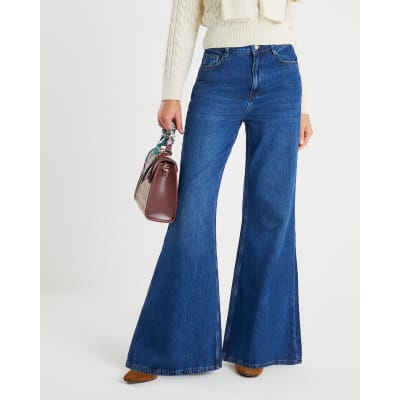 Blue High Waisted Soft Wide Leg Jeans