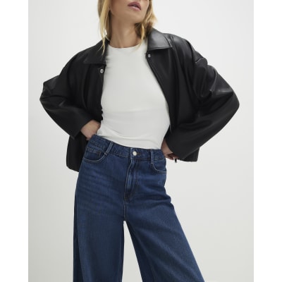 Blue High Waisted Soft Wide Leg Jeans