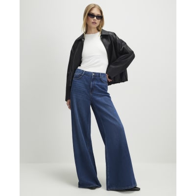 Blue High Waisted Soft Wide Leg Jeans