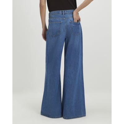 Blue High Waisted Soft Wide Leg Jeans