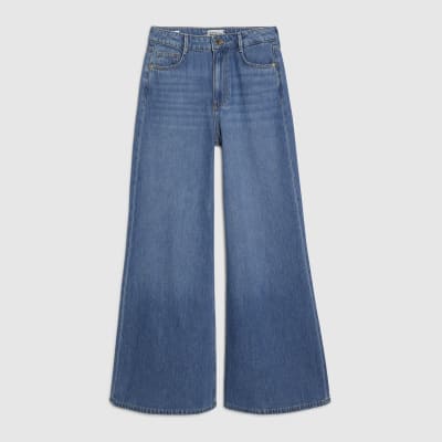 Blue High Waisted Soft Wide Leg Jeans