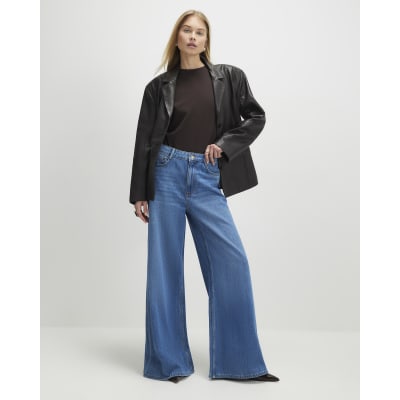 Blue High Waisted Soft Wide Leg Jeans