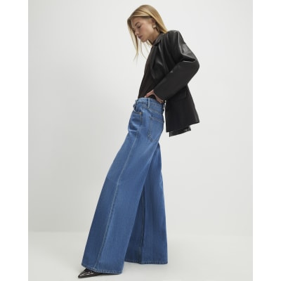 Blue High Waisted Soft Wide Leg Jeans