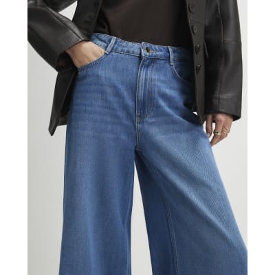 Blue High Waisted Soft Wide Leg Jeans