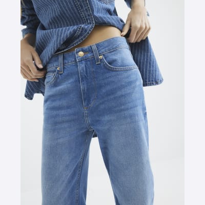 Blue High Waisted Stretch Straight Leg Jeans