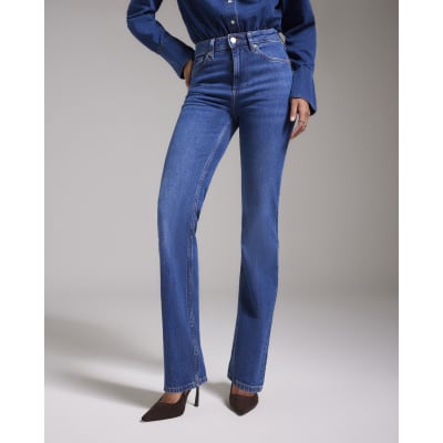 Blue High Waisted Stretch Straight Leg Jeans