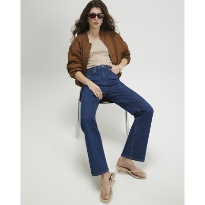 Blue High Waisted Stretch Straight Leg Jeans