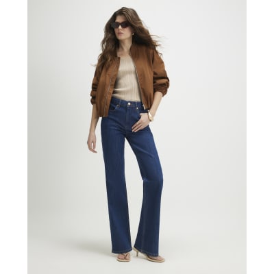 Blue High Waisted Stretch Straight Leg Jeans