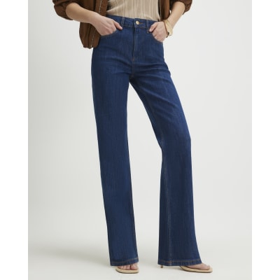 Blue High Waisted Stretch Straight Leg Jeans
