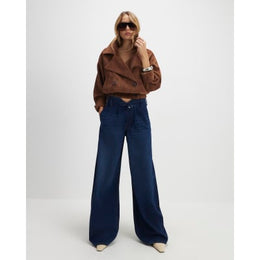 Blue High Waisted Tie Detail Wide Leg Jeans