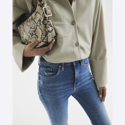 Blue High Waisted Tummy Hold Flared Jeans