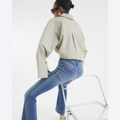 Blue High Waisted Tummy Hold Flared Jeans