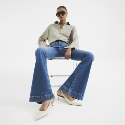 Blue High Waisted Tummy Hold Flared Jeans