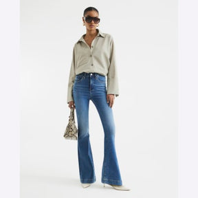 Blue High Waisted Tummy Hold Flared Jeans