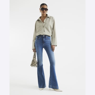 Blue High Waisted Tummy Hold Flared Jeans