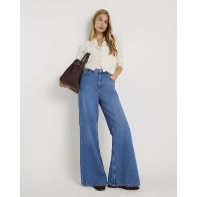 Blue High Waisted Wide Leg Jeans