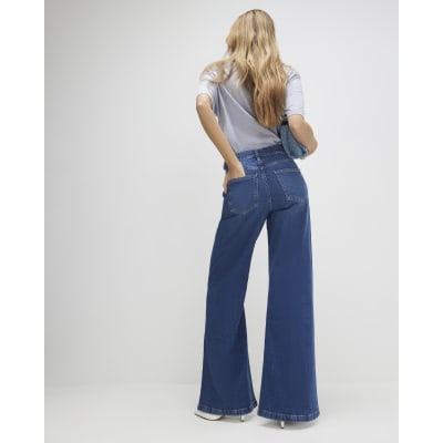 Blue High Waisted Wide Leg Snaffle Jeans